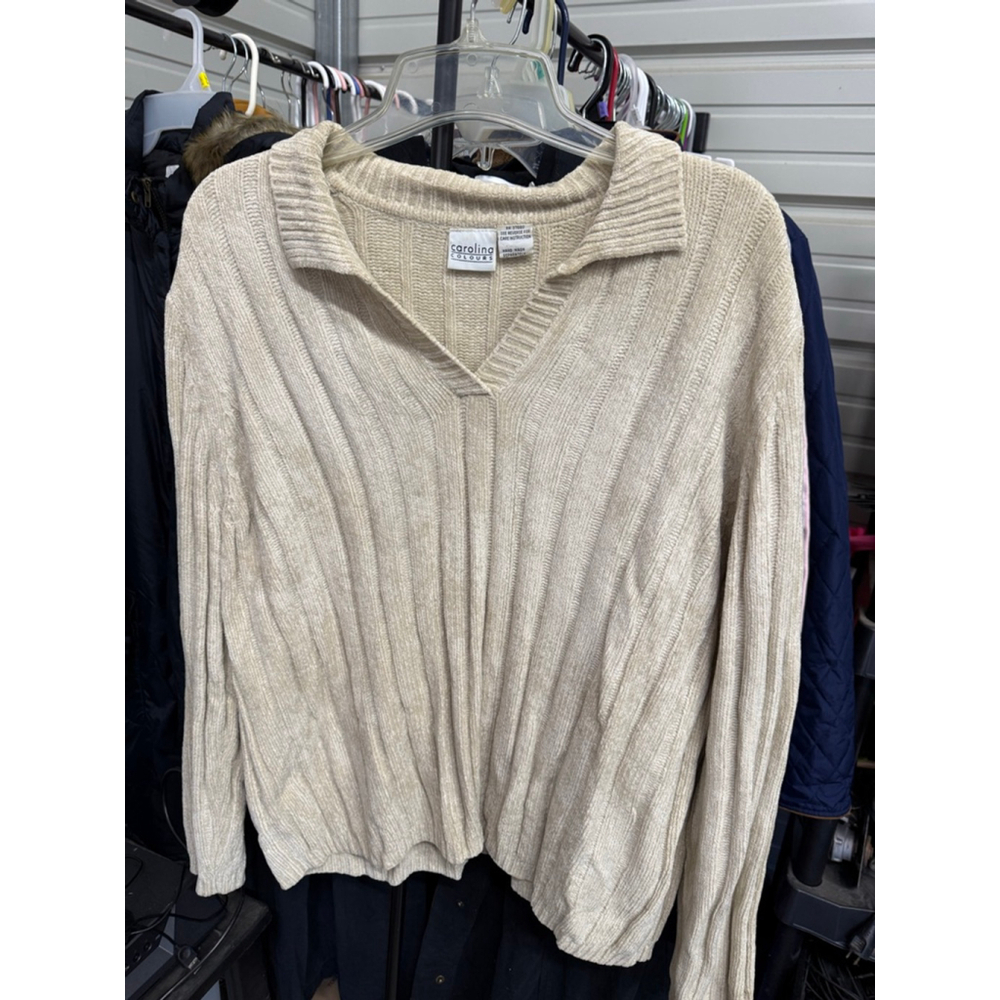 Women's Carolina Colours Beige Ribbed V-Neck Sweater XL